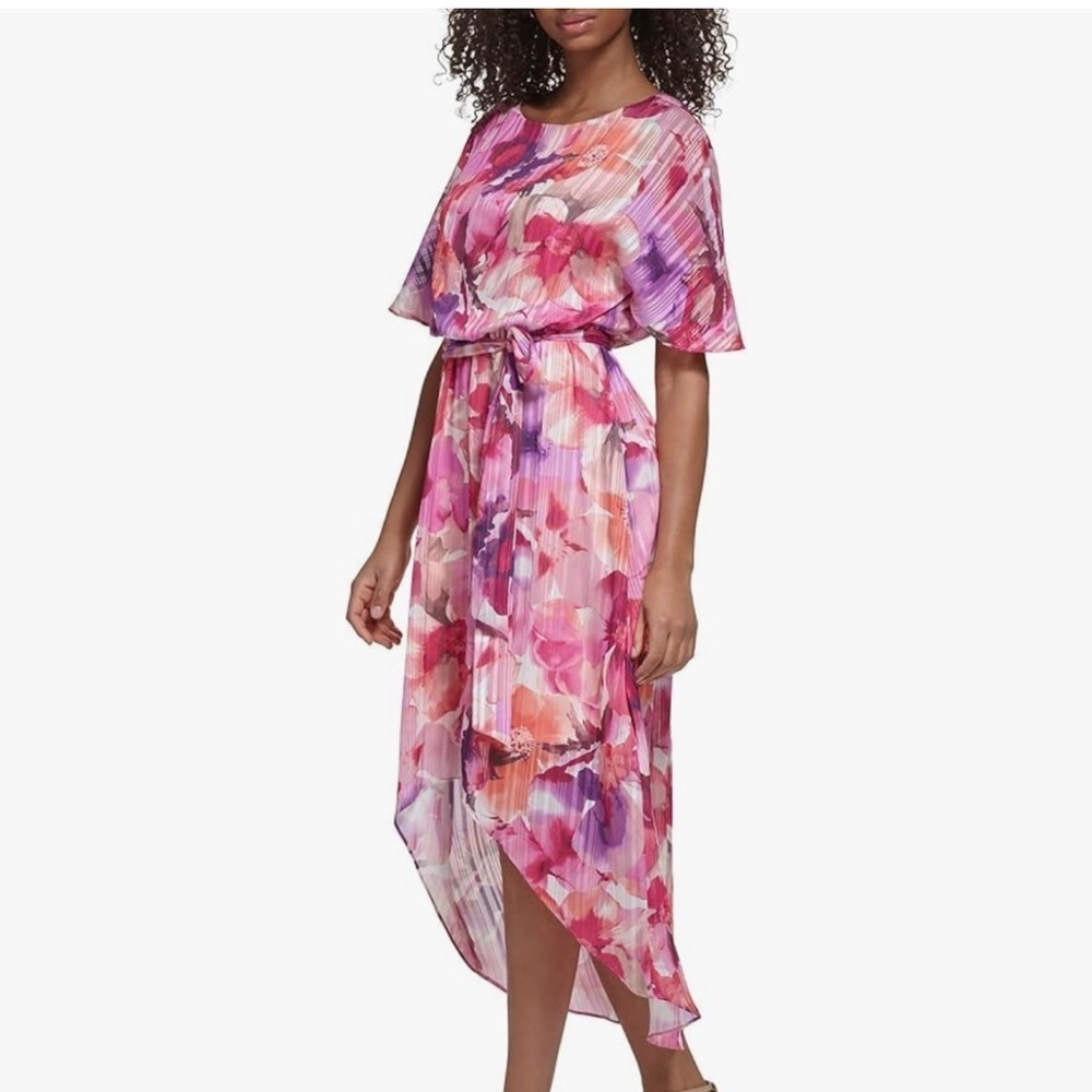 NWT Jessica Howard Women's Hi Lo Midi Short Sleeve Chiffon Lurex Size 12P